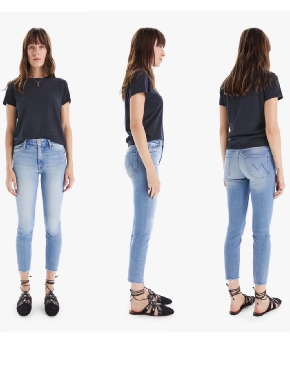 MOTHER High Waisted Looker Ankle Fray in Au Revoir light wash